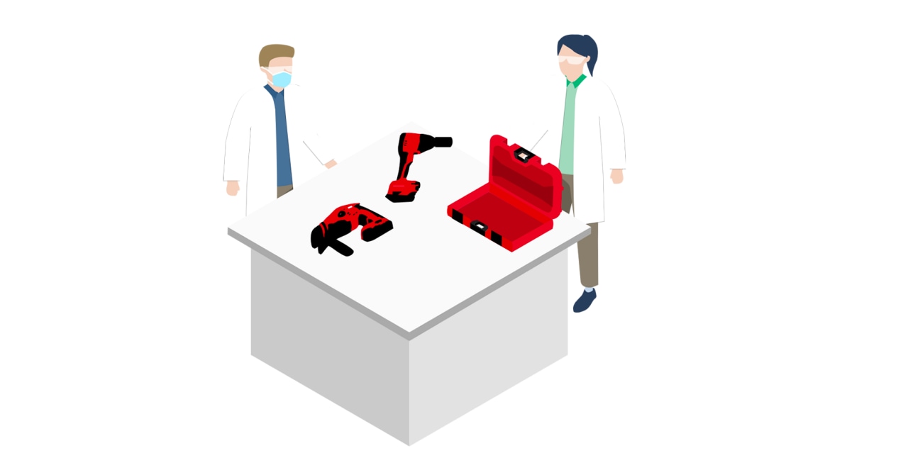 Ilustración de la reparación de una herramienta en el Centro de Servicio Hilti
