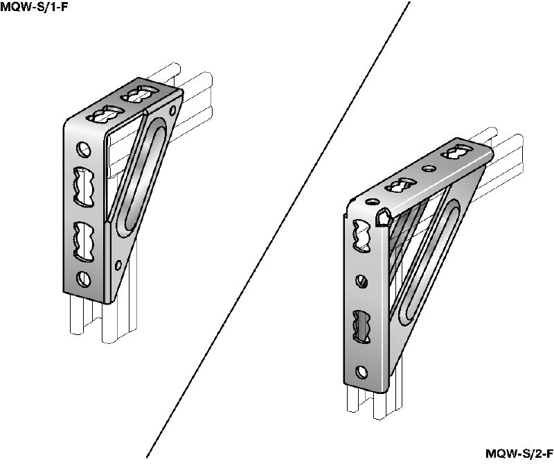 Soporte angular MQW-S-F Ángulo pesado galvanizado en caliente (HDG) de 90 grados para la conexión de varios carriles de carga MQ en aplicaciones de carga media/pesadas