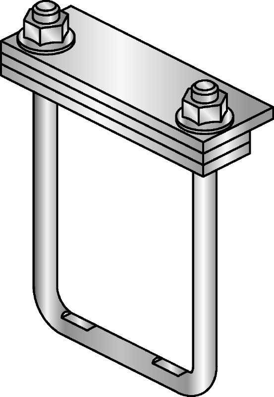 MIC-PS/MIC-PSP Conector galvanizado en caliente (HDG) para la fijación de zapatas para tuberías a vigas MI en aplicaciones pesadas con expansión