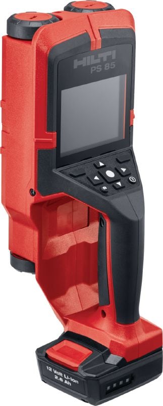 Escáner de pared PS 85 Escáner de pared y detector de pernos de fácil utilización que ayuda a evitar impactos en las tareas de perforación o corte cerca de objetos incrustados