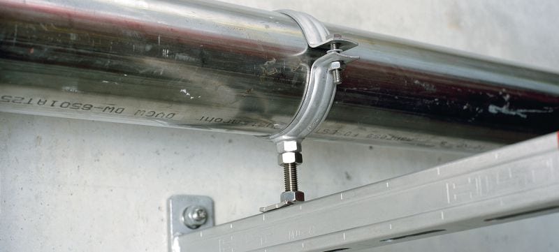 MP-MR Abrazadera para tuberías de acero inoxidable estándar sin aislamiento acústico para aplicaciones de tuberías pesadas Aplicaciones 1
