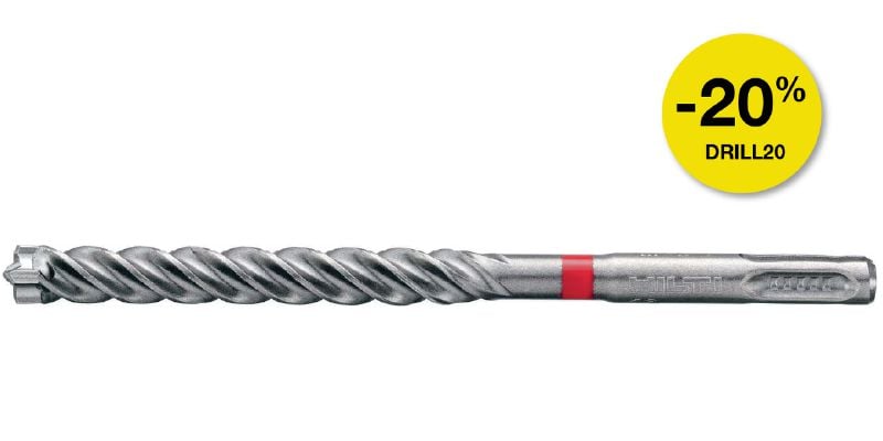 Broca para taladro con percusión métrica TE-CX (SDS Plus) Broca para taladro con percusión SDS plus (TE-CX) de primera calidad con 4 bordes de corte de carburo para realizar taladros de anclaje en hormigón con corrugado