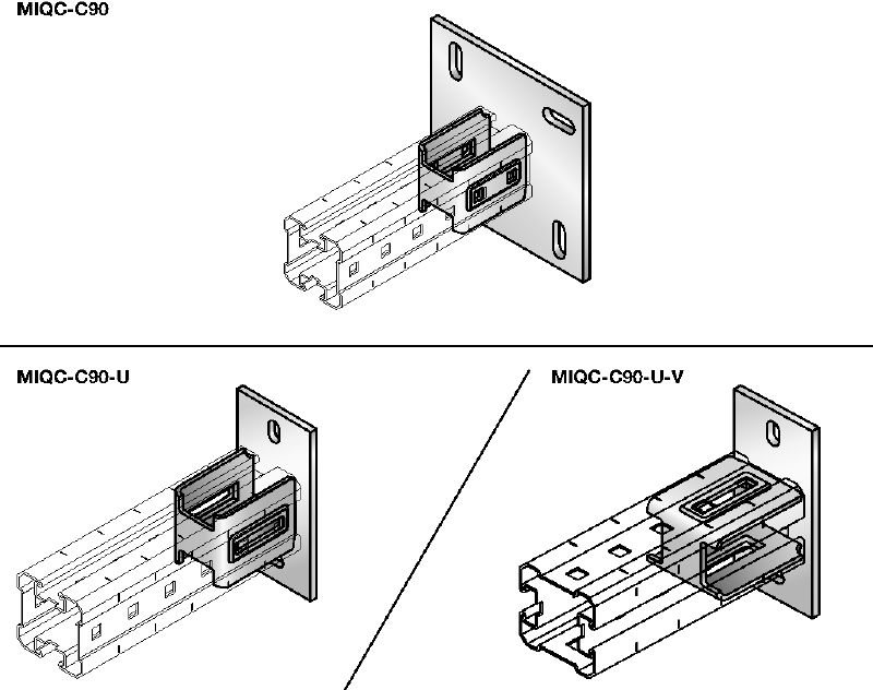 Conector de placa base MIQC-C Placa base galvanizada en caliente (HDG) para la fijación de vigas MIQ a hormigón en aplicaciones pesadas