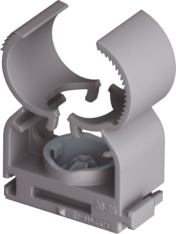 Clip múltiple X-FC MX Abrazadera de conducto ajustable optimizada para clavos en tiras y compatible con una amplia variedad de métodos de fijación, materiales base y diámetros de conducto
