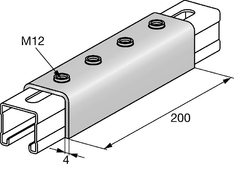 MQV-M12 Conector de carril galvanizado para el uso como prolongador longitudinal para los carriles de carga MQ