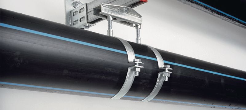 MP-MX Abrazadera para tuberías galvanizada estándar sin aislamiento acústico para aplicaciones de tuberías muy pesadas (sistema métrico) Aplicaciones 1
