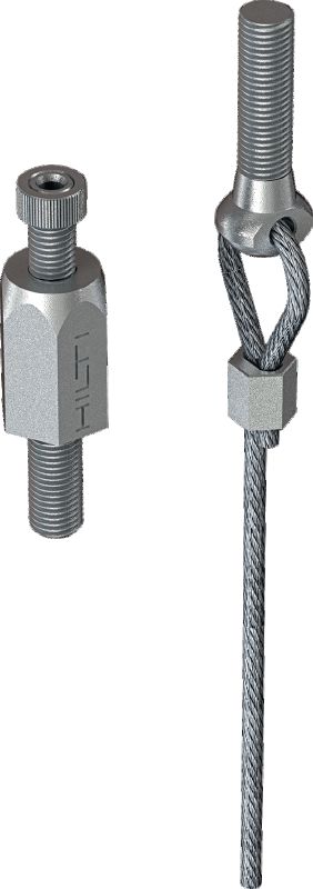 Kit MW-EB CL de bloqueo de carril con cable trenzado y terminal de cáncamo Cable con cáncamo roscado premontado y bloqueo de carril ajustable para la suspensión de puntales trapezoidales de hormigón y acero