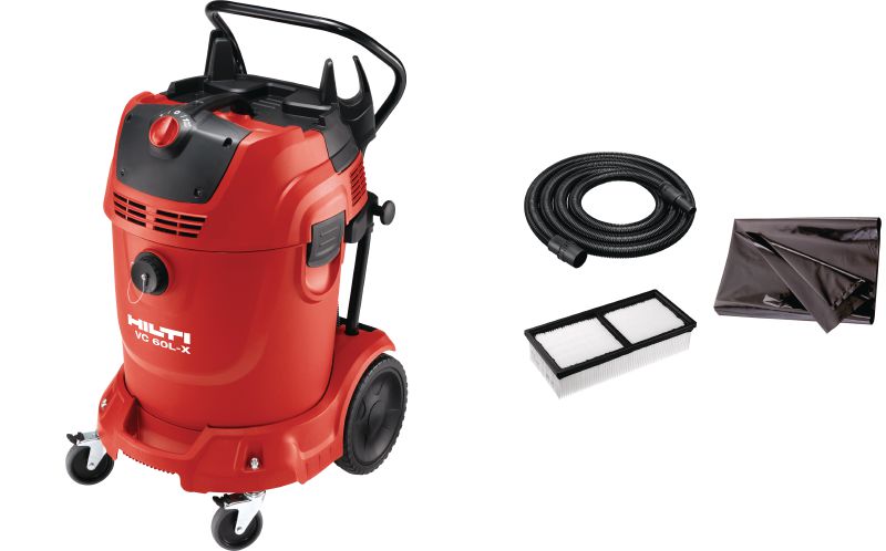 Extractor de polvo VC 60L-X Clase L Extractor de polvo muy potente para conexión con herramientas eléctricas y limpiezas del lugar de trabajo (en húmedo y en seco), depósito de 60 litros.