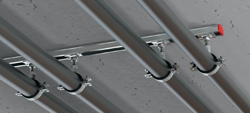 MM-ST Placa de abrazadera para tuberías preensamblada galvanizada para la conexión rápida a carriles de carga MM Aplicaciones 1