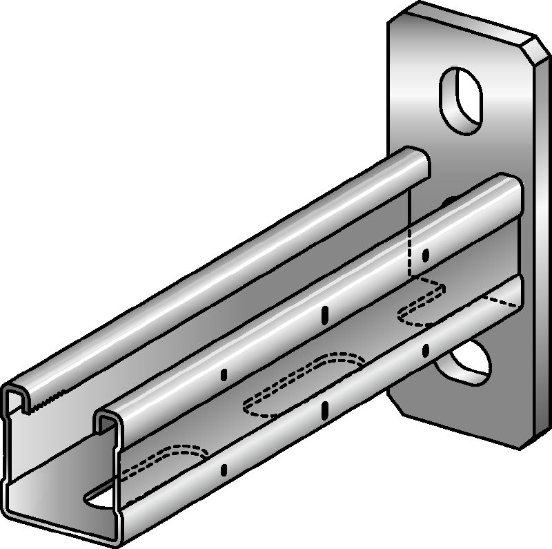 Soporte MQK-41-F Soporte galvanizado en caliente (HDG) de 41 mm de altura, con carril de carga MQ para aplicaciones de carga media