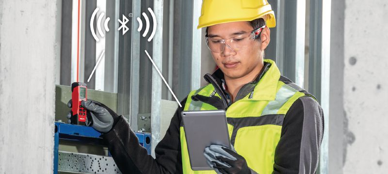 Medidor láser PD-I Medidor láser robusto con funciones de medición inteligentes y conectividad Bluetooth® para aplicaciones de interiores de hasta 100 m/330 pies Aplicaciones 1