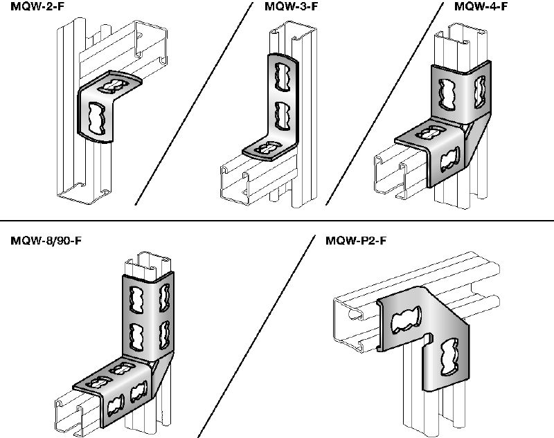 Conector angular MQW 90º-F Ángulo galvanizado en caliente (HDG) de 90 grados para la conexión de varios carriles de carga MQ