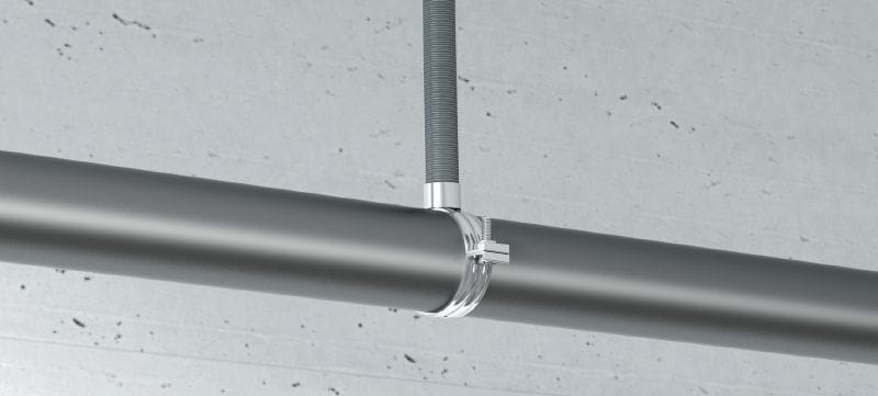 MP-M Abrazadera para tuberías galvanizada estándar sin aislamiento acústico para aplicaciones de tuberías pesadas (sistema métrico) Aplicaciones 1