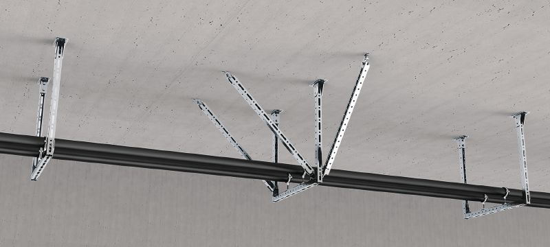 Soporte angular sísmico premontado MT-S-L FL 40 Soporte angular con tuerca y perno Fast-Lock premontados para la instalación de estructuras de carril de perfil MT-40 reforzadas en zonas sísmicas Aplicaciones 1