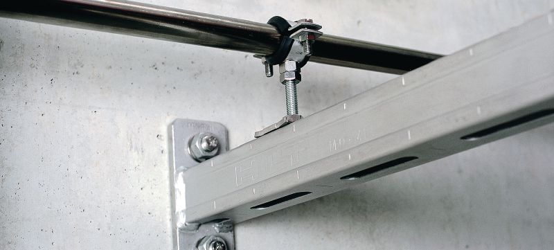 Abrazadera de tuberías de carga ligera MP-SRNI (con aislamiento acústico) Abrazadera para tuberías de acero inoxidable de alta calidad con aislamiento acústico para aplicaciones ligeras Aplicaciones 1
