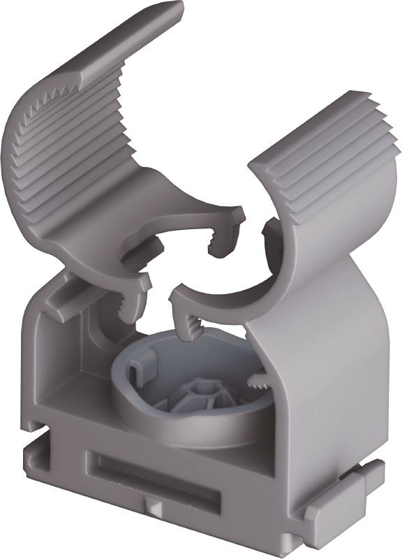Clip múltiple X-FC MX Abrazadera de conducto ajustable optimizada para clavos en tiras y compatible con una amplia variedad de métodos de fijación, materiales base y diámetros de conducto