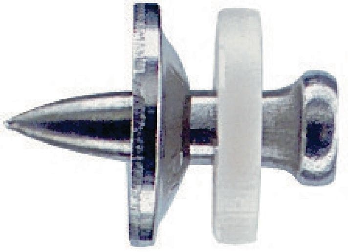 Clavos de acero inoxidable X-CR S12 con arandela Clavo individual para el uso con herramientas de fijación directa con pólvora en acero en entornos corrosivos