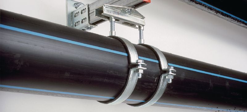 Abrazadera de tuberías de carga ultrapesada MP-MXI-F (con aislamiento acústico) Abrazadera para tuberías galvanizada en caliente (HDG) de alta calidad con aislamiento acústico para aplicaciones de tuberías muy pesadas Aplicaciones 1