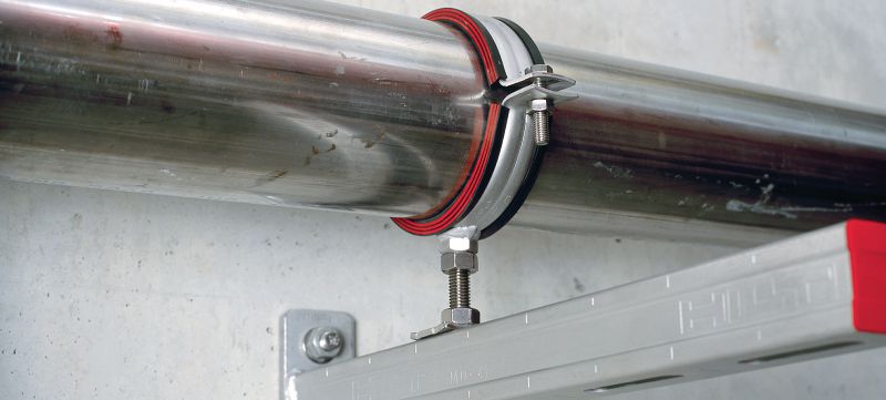 Abrazadera de tuberías de carga pesada MP-MRI (con aislamiento acústico) Abrazadera para tuberías de acero inoxidable de alta calidad con aislamiento acústico para aplicaciones de tuberías de carga pesada Aplicaciones 1