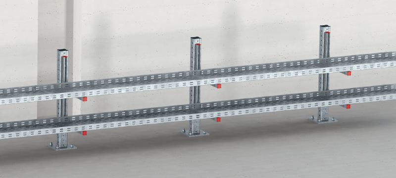 MIC-MI/MQ M8 Conector multiángulo galvanizado en caliente (HDG) para la fijación de carriles de carga MQ en paralelo a vigas MI Aplicaciones 1