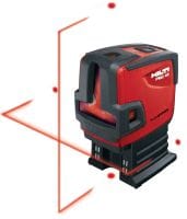 Láser de línea y plomada PMC 46 Láser combinado con 2 líneas y 4 puntos para tareas de fontanería, nivelaciones, alineaciones y cálculos de escuadras con haz rojo