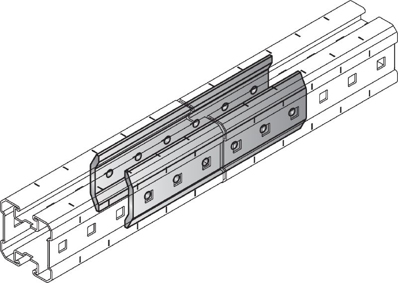 Conector MIQC-E Conector galvanizado en caliente (HDG) utilizado para conectar vigas MIQ longitudinalmente para cubrir largos tramos en aplicaciones pesadas