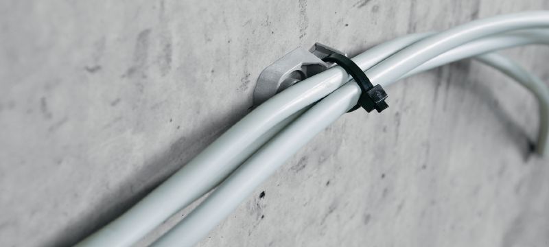 Soporte de cinta para cables X-ETC MX Brida de sujeción de plástico para conductos/cables para el uso con clavos en tiras Aplicaciones 1