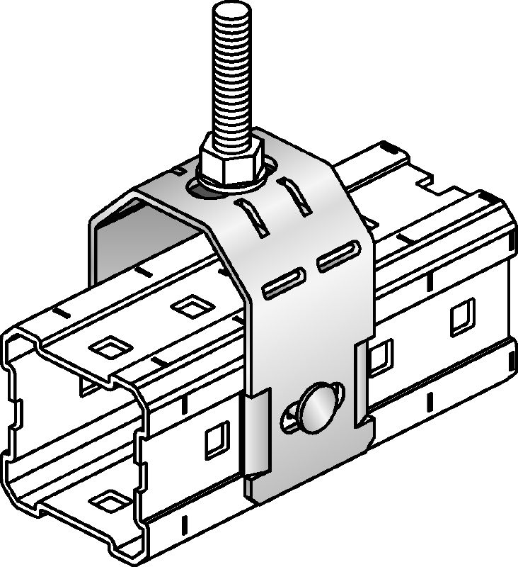 Conector MIC - TRC Conector galvanizado en caliente (HDG) para la fijación de varillas roscadas (M16) a vigas MI Aplicaciones 1