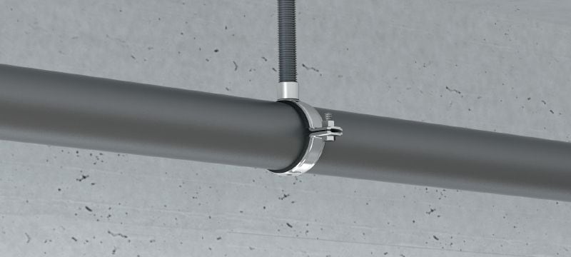 Abrazadera de tuberías de carga ultrapesada MP-MXI (con aislamiento acústico) Abrazadera para tuberías galvanizada de alta calidad con aislamiento acústico para aplicaciones de tuberías muy pesadas (sistema métrico) Aplicaciones 1