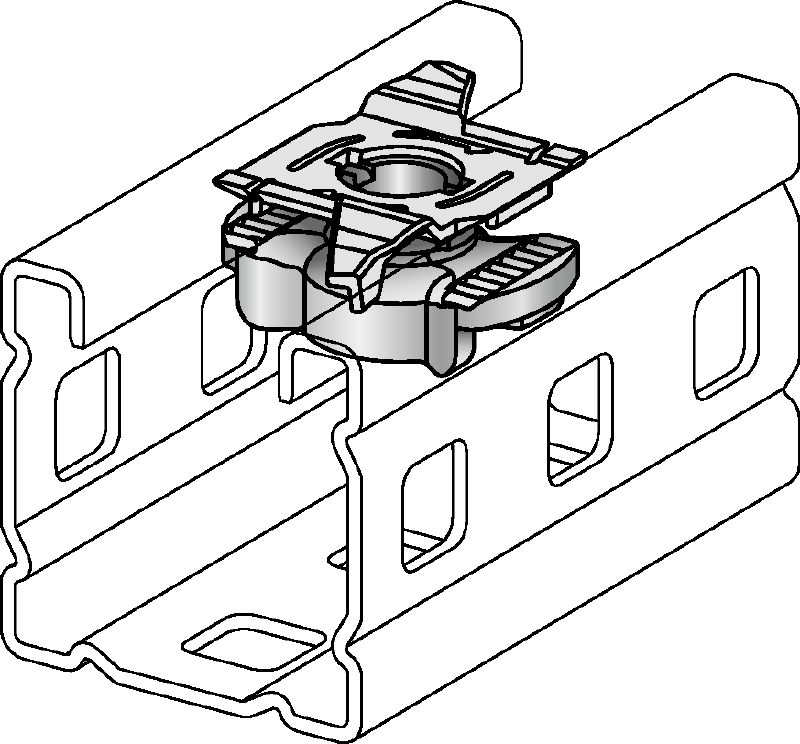 MC-WN-M10 Tuerca enrasada galvanizada para la fijación de componentes/pernos roscados a la cara abierta de los carriles de montaje MC