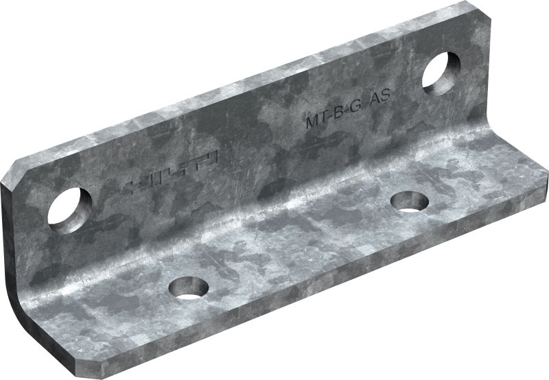 Conector base MT-B-G AS OC Conector de base galvanizado en caliente para la fijación de vigas MT-70 y MT-80 a acero estructural en entornos con nivel de corrosión medio