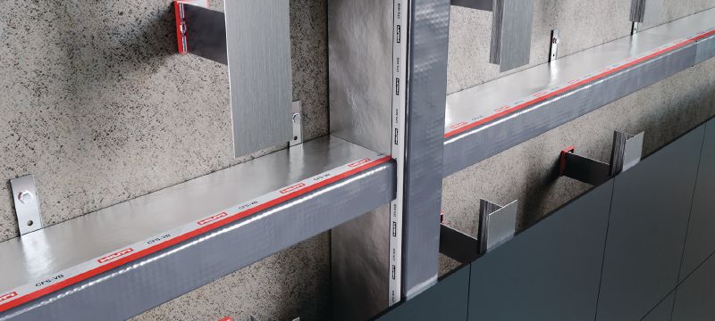 Barrera con cavidad CFS-VB E60 con entrehierro de 25 mm Barrera contra incendios con cavidad preformada para revestimiento con pantalla de lluvia con 60 minutos de integridad al fuego y espacios de aire de hasta 25 mm Aplicaciones 1