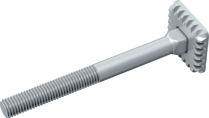 MIA-EH Tornillo galvanizado en caliente (HDG) con placa dentada integrada que facilita la fijación y el ajuste con una sola mano de los conectores MIQ
