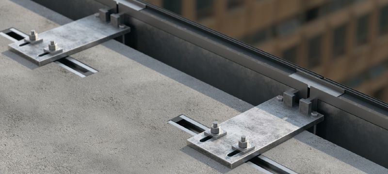 Carril embebido serrado HAC-V-T Carriles de anclaje embebidos serrados con capacidad de carga mejorada y varias profundidades de empotramiento para fijaciones económicas de fachadas de muro cortina Aplicaciones 1