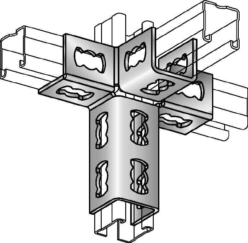 Conector angular MQV-4/3 D Conector de carril galvanizado para estructuras tridimensionales