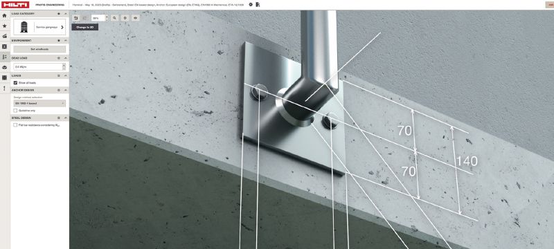 PROFIS Engineering Suite, software de diseño estructural Software de diseño de anclajes de ingeniería estructural con códigos y homologaciones, cálculos de método de elementos finitos basados en componentes y una amplia variedad de métodos de fijación Aplicaciones 1
