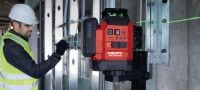 Láser multilínea de nivel PM 30-MG Láser multilínea compacto: incluye 3 líneas de color verde con autonivelación de 360º que permiten realizar con mayor rapidez tareas de nivelado, alineación y cálculos de escuadras (plataforma de baterías de 12 V) Aplicaciones 5