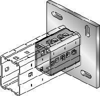 MIC-C-AA/-D Placa base galvanizada en caliente (HDG) para la fijación de vigas MI-90 a hormigón mediante dos anclajes