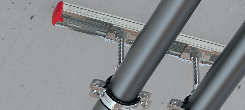 MM-S Placa de abrazadera para tuberías galvanizada para la conexión de componentes roscados a carriles de carga MM Aplicaciones 1