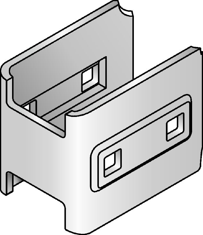 Conector MIQC-SC Conector galvanizado en caliente (HDG) para el uso con placas base MIQ que permiten el posicionamiento libre de la viga