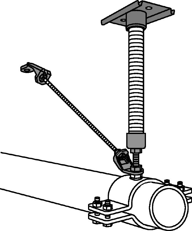 MFP 1-F Juego de punto fijo galvanizado en caliente (HDG) con fijación que ofrece la máxima flexibilidad en aplicaciones de tuberías con carga axial de hasta 3 kN